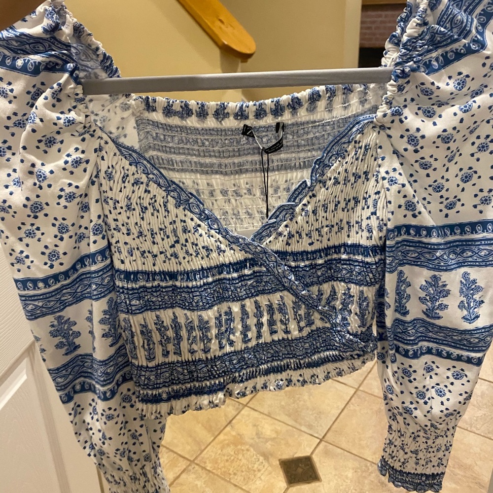 Zara smocked long sleeve blouse